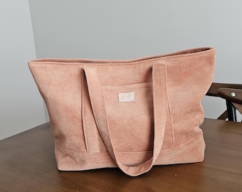 Corduroy Tote Bag: Everyday Shoulder Bag with Inner Pocket
