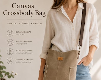 Handmade Beige Waxed Canvas Tote Bag, Adjustable Shoulder Bag