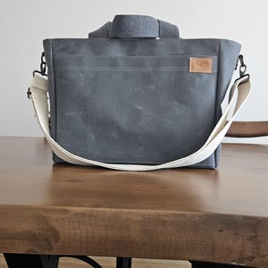 Gray Waxed Canvas Tote Bag: Unisex Shoulder Bag with Adjustable Strap