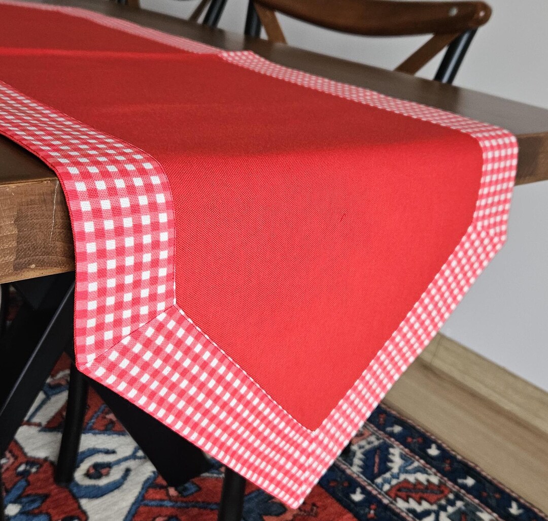 Red Floral with Green Border Table Runner