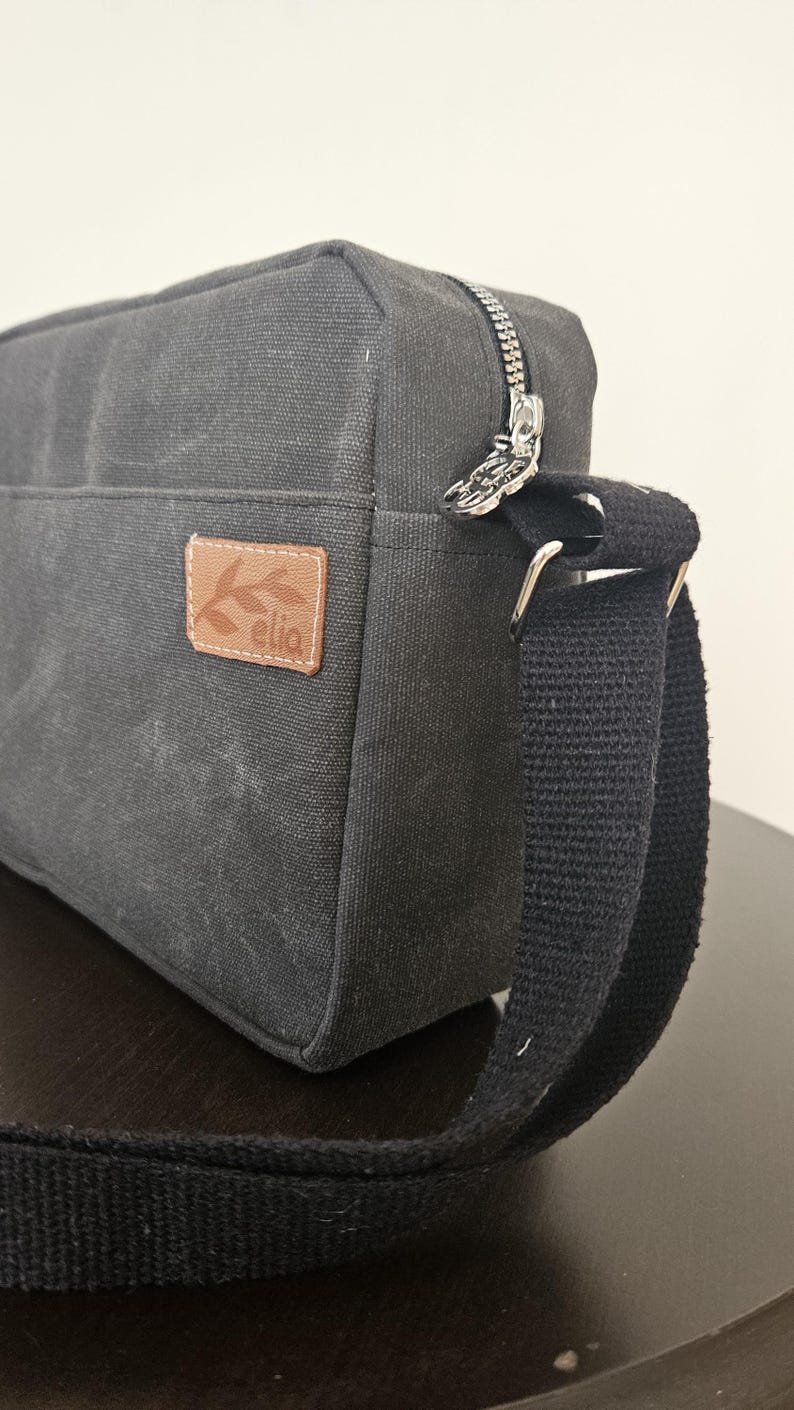 Waxed Canvas Crossbody Bag,Waterproof Messenger Bag black