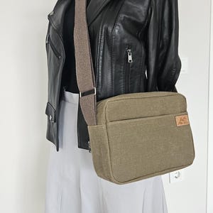 Waxed Canvas Crossbody Bag,Waterproof Messenger Bag image 7