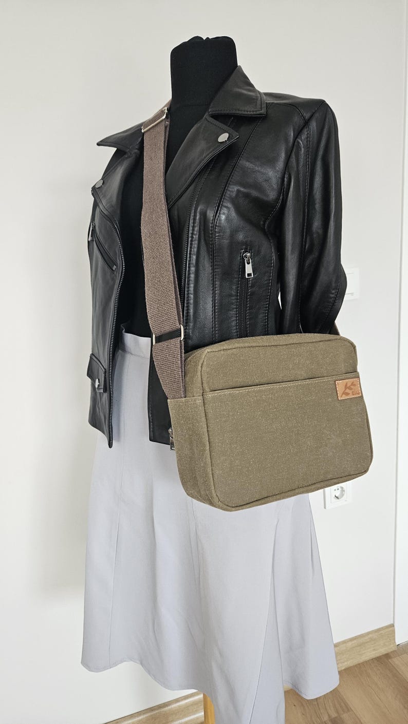 Waxed Canvas Crossbody Bag,Waterproof Messenger Bag image 7