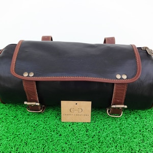 Goat Leather Motorcycle Tool Bag: Black & Brown Handlebar Pouch
