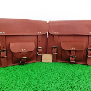 Motorcycle Pair Brown Saddle Bag Leather Two Swing Arm Side Bag Panniers