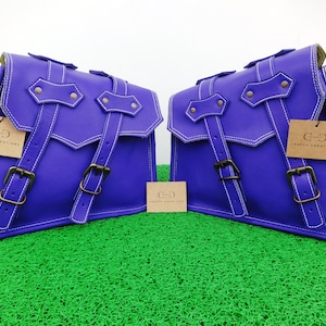 Motorcycle 2 Genuine Purple Leather Saddlebags Panniers Side Bags