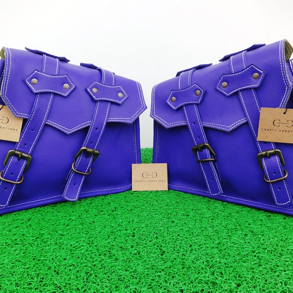 Motorcycle 2 Genuine Purple Leather Saddlebags Panniers Side Bags