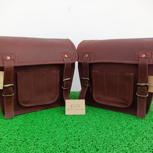 Zwei braune Motorrad Echtleder Satteltasche Pannier Beutel Seitentasche