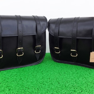 2 Real Leather Black Motorcycle Saddle Bag Side Bags Bike Bags