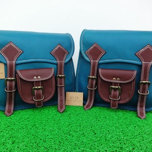 Motorcycle Pair Green & Brown Saddle Bag Leather Two Swing Arm Side Bag Panniers