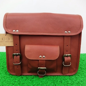 Motorcycle 1 Bag Bike Brown Leather Saddlebag Luggage Side Bag