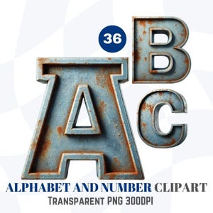 Rusty Metal Alphabet Clipart: Grunge Industrial PNG (Digital Download)