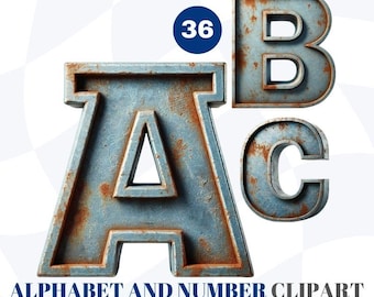 Alfabeto de metal oxidado: PNG industrial grunge (descarga digital)