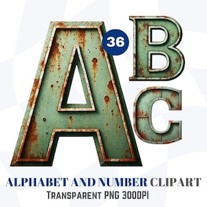 Rusty Metal Alphabet Clipart: Grunge Industrial PNG (Digital Download)