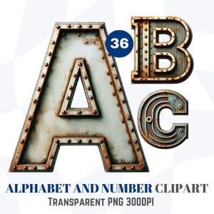 Steampunk Alphabet Clipart: Rusty Industrial PNG Letters & Numbers (Digital Download)