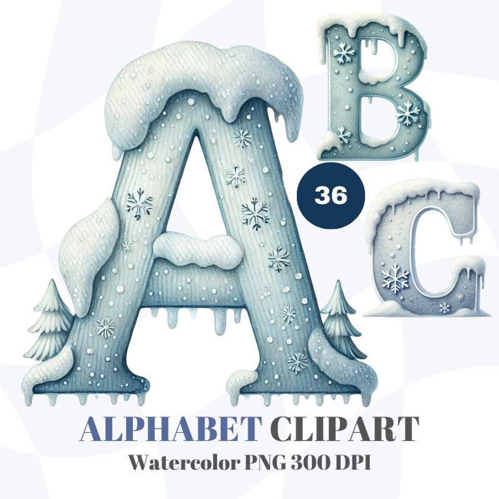 Winter Ice Alphabet Clipart Snow for Holiday Crafts, Digital Design ...