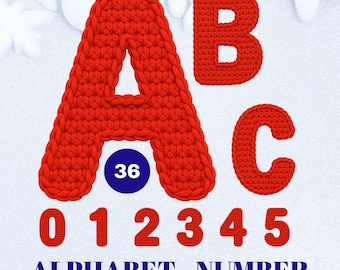 Red Knit Crochet Alphabet Clipart Crochet Faux Yarn A-Z, 0-9 (Digital Download)