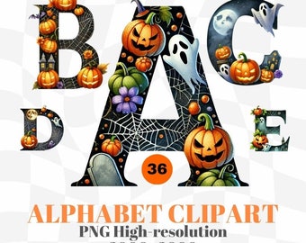 ハロウィンアルファベットクリップアート、不気味なカボチャの幽霊文字（PNG、デジタルダウンロード）