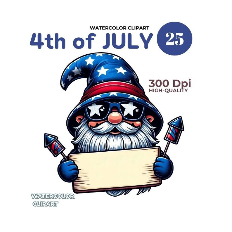 4th of July Watercolor Clipart Set, Patriotic Gnome PNG Bundle ...