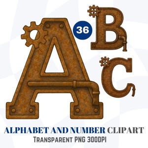 Steampunk Alphabet Clipart: Rusty Industrial PNG Bundle (300 DPI)