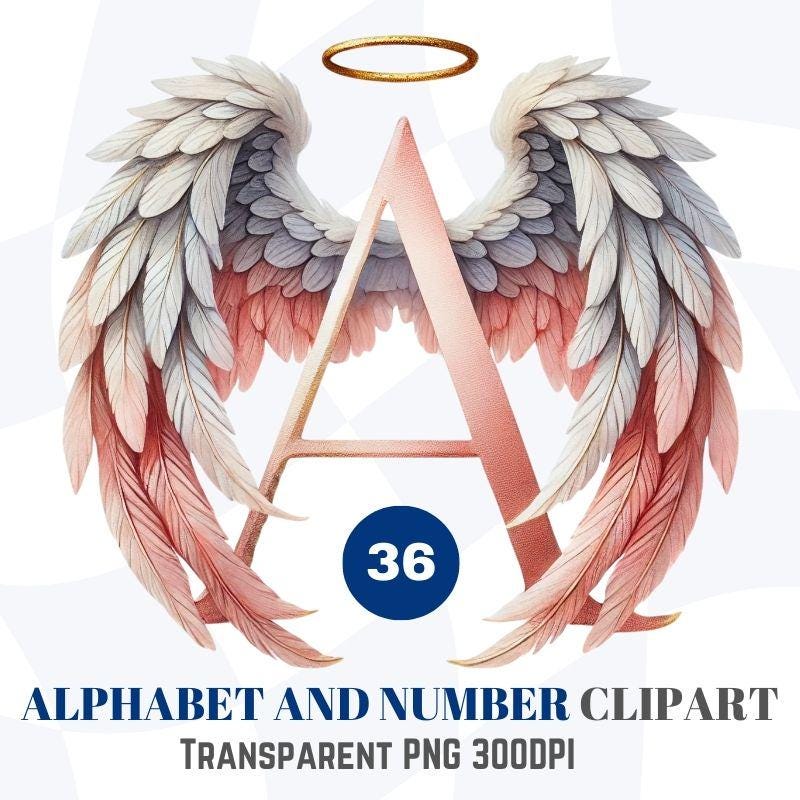 Angel Wings Alphabet Clipart: Celestial Letters & Numbers PNG