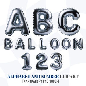 Sliver Foil Balloon Alphabet Clipart for Party Designs and Crafts with PNG Letters Numbers for Commercial Use for invitations scrapbooking