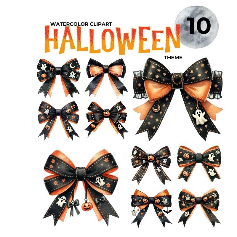 Halloween Watercolor Bow Clipart Set Coquette Bow Clipart for Halloween ...