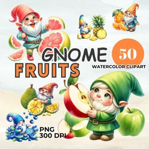Adorable Watercolor Gnome with Fruit Clipart
