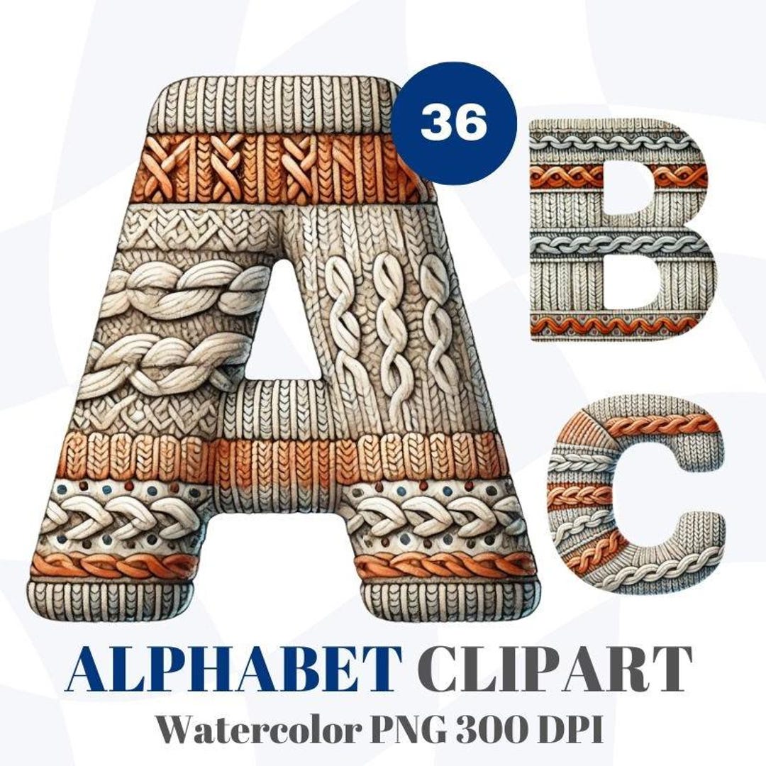 Knit Alphabet Clipart, Orange Cozy Letters & Numbers (PNG Digital ...