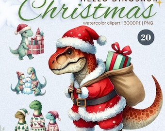 Dinosaur Christmas Clipart | Festive Dino PNG Set (Commercial Use)