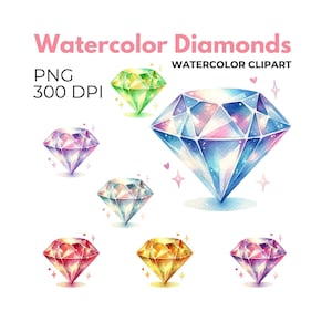 Acuarela Diamantes Callection Clipart PNG Rainbow Diamond tarjetas de bodas Diamante para tarjetas de invitación Camiseta Dimond