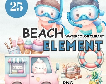 Watercolor Clipart Playful Kids & Sweet Treats - Summer Crafting PNG