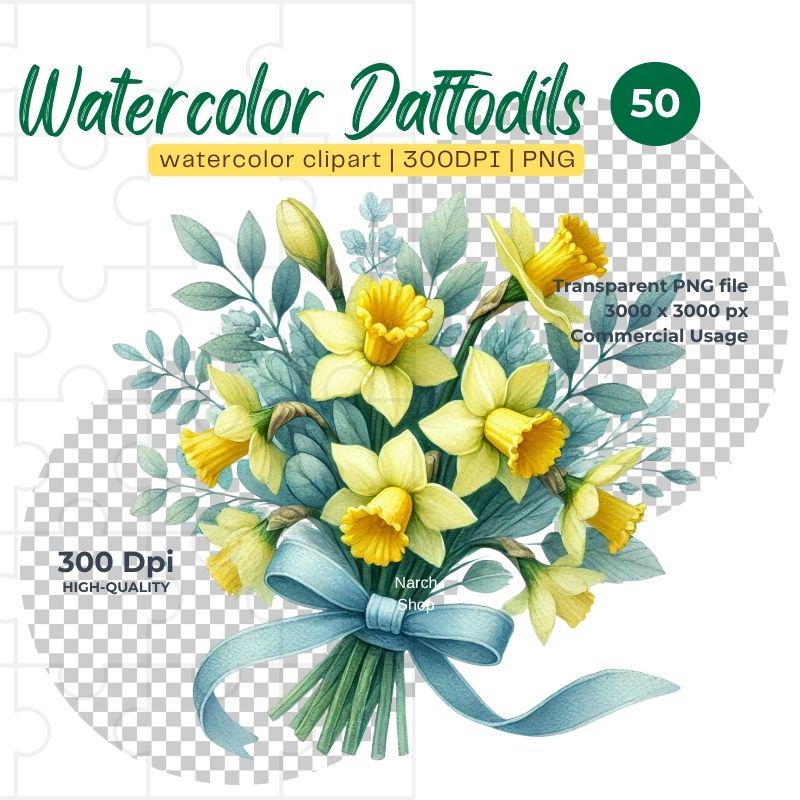 Watercolor Daffodil Clipart PNG Set for Spring Floral Designs ...