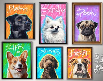 Pet Portrait Custom & Personalized, Dog Wall Art DIGITAL DOWNLOAD,  Printable as a Poster or on Canvas for Home or Gift.
