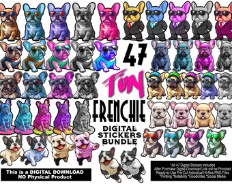 Cute Frenchie - Digital Stickers / Planner Stickers / Goodnotes, Notability / 47 Sticker Bundle/ Instant Download Printable Too!