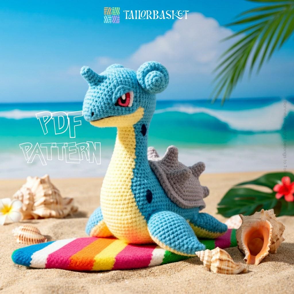かぎ針編みのパターン ラプラスあみぐるみのチュートリアル、ポケモン