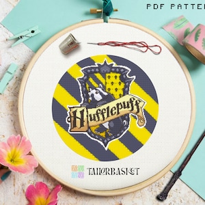 Hufflepuff Cross Stitch Pattern, Hufflepuff Stitch Tutorial, Beginner Embroidery Pattern, DIY Craft, Gift for Kids, Included Stitch Guide
