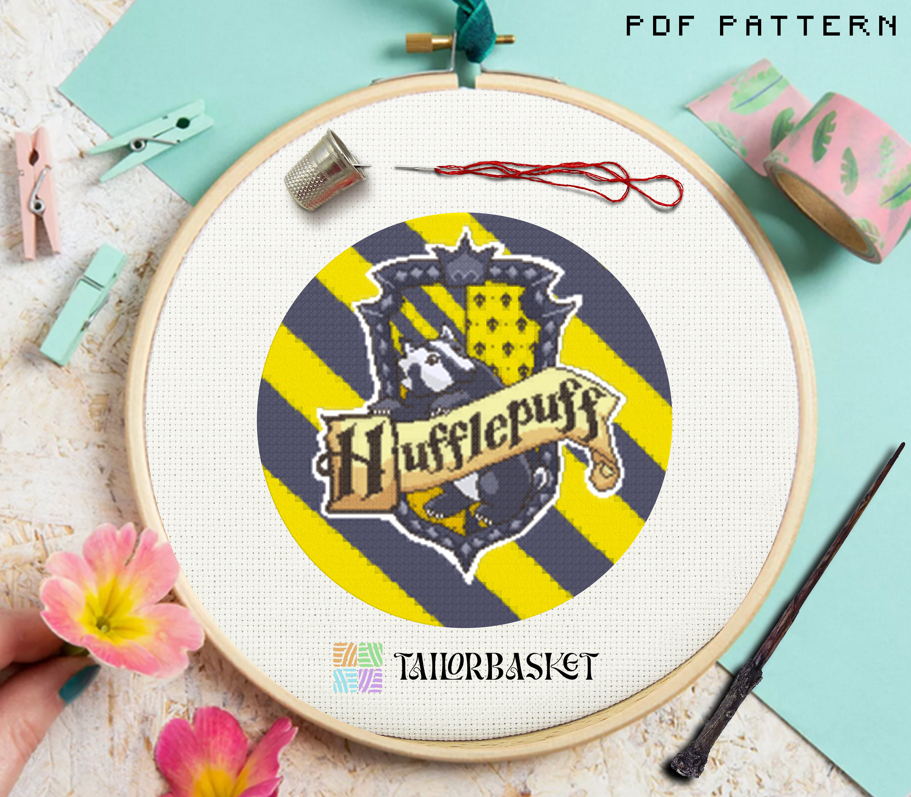 Hufflepuff Cross Stitch Pattern, Hufflepuff Stitch Tutorial, Beginner  Embroidery Pattern, DIY Craft, Gift for Kids, Included Stitch Guide, image size:3000x2625