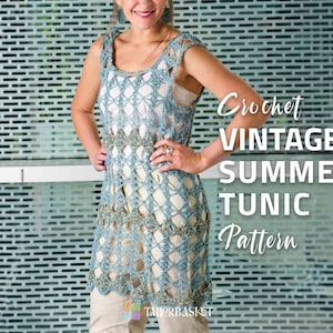 Virkmönster för vintage sommartunika, enkel virkad strandtunika-handledning, gör-det-själv-pyssel, virkmönster att bära, sömguide och present ingår