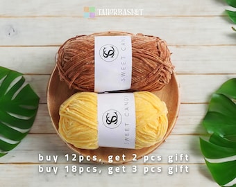 Velvet Yarn, Crochet Craft Yarns, Golden Velvet, Yarn for Handcraft, Woven DIY Yarn, Crochet Doll Yarn, Knitting Yarn, Fine Crochet Yarn
