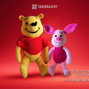 May include: Crochet pattern for Winnie the Pooh and Piglet amigurumi plushies. The pattern is available in multiple languages.