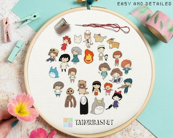 Anime Miyazaki Cross Stitch Pattern, Spirited Away Totoro Embroidery Pattern, DIY Craft, Anime Stitch, Gift for, Included Stitch Guide