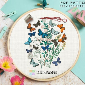 Butterflies Cross Stitch Pattern, Bug Cross Stitch, Easy Embroidery Pattern, DIY, Art Cross Stitch, Gift for, Included Stitch Guide