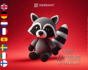 Waschbär Häkelanleitung, Waschbär Amigurumi Anleitung, Babyparty, DIY Basteln, Anime Häkeln, Geschenk für Kinder, inklusive Stickanleitung und Geschenk