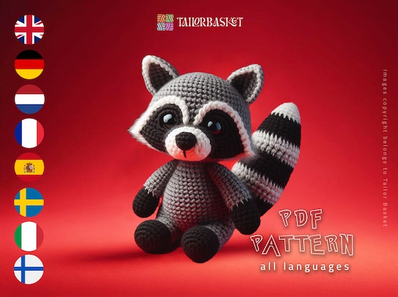 Raccoon Crochet Pattern, Raccoon Amigurumi Tutorial, Baby Shower, DIY Craft, Anime Crochet, Gift for Kids, Included Stitch Guide and Gift
