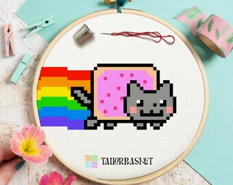 Meme Cat Cross Stitch Pattern, Funny Meme Stitch Tutorial, Beginner Embroidery Pattern, DIY Craft, Gift for Kids, Included Stitch Guide