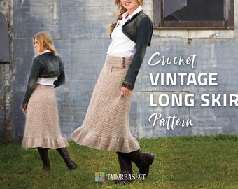 Vintage Long Skirt Crochet Pattern, Easy Crochet Skirt Tutorial, DIY Craft, Wearable Crochet Pattern, Included Stitch Guide and Gift