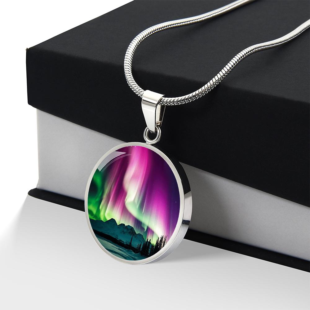 Custom Aurora Borealis Night Sky Necklace | Engraved Charm Pendant