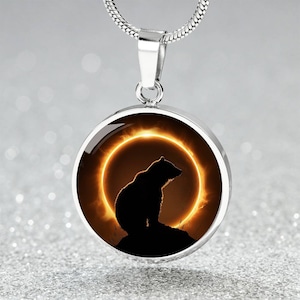 Mountain Total Solar Eclipse Pendant Necklace | Engraved Celestial Charm Bracelet, Keyring | Custom Lunar Eclipse Jewelry| Nature Lover Gift