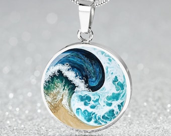 Yin Yang WaveNecklace | Ocean Necklace | Beach Surfer Jewelry Gift-for- Her | Personalized SurferJewelry Sea Wave Pendant Bracelet Keyring